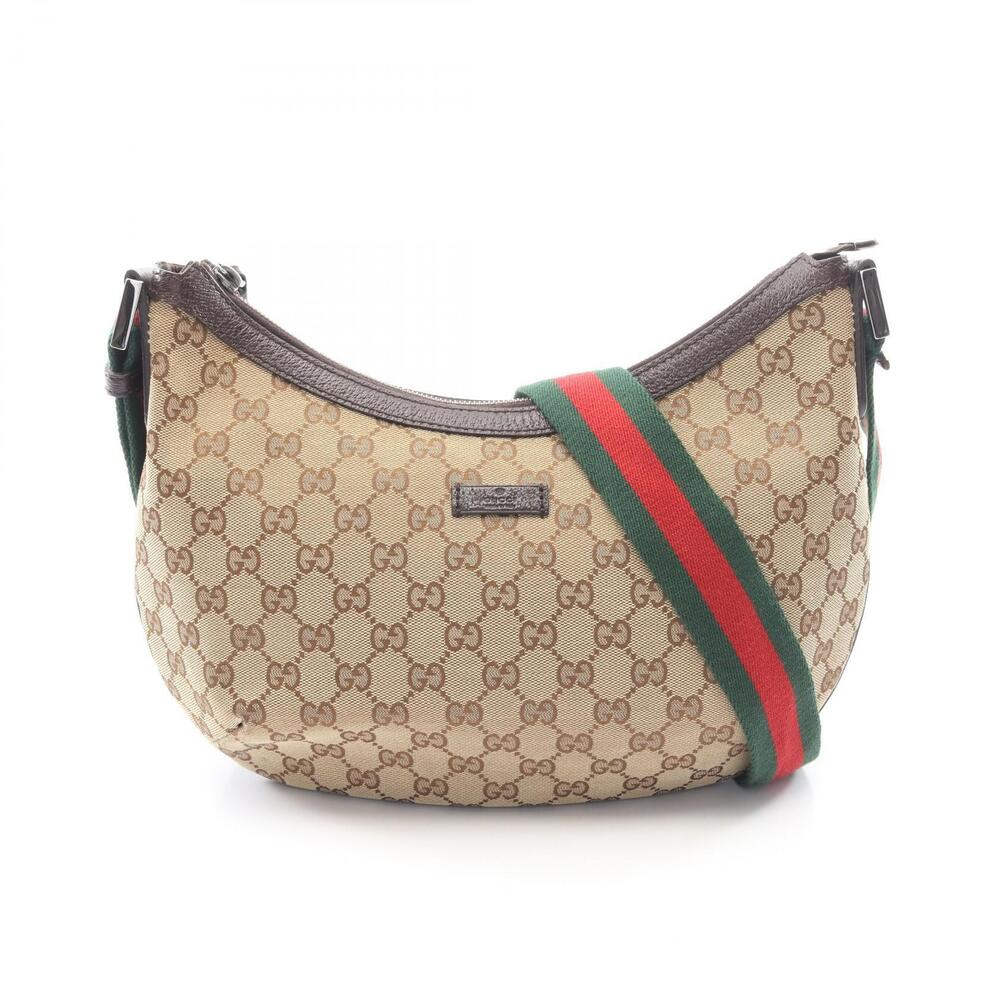 Gucci GG Canvas Shoulder Bag Leather Beige Cream Brown